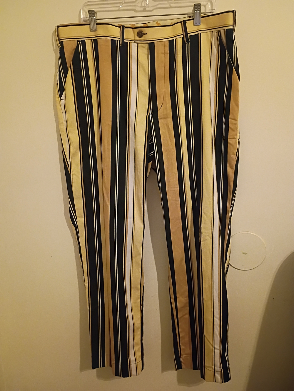 Loudmouth Men's Vertical Stripe Chinos in Black, Tan & Cream Golf Sz 38/30